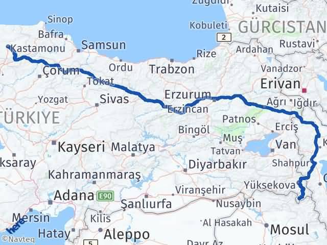 Kastamonu Derecik Hakkari Arası Kaç Km - Yol Haritası