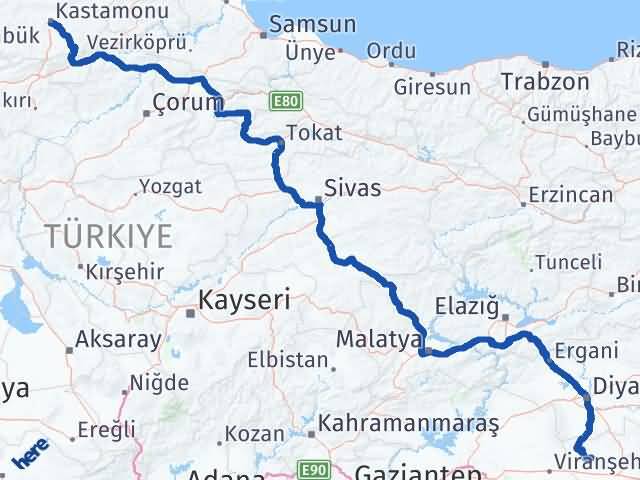 Kastamonu Derik Mardin Arası Kaç Km - Yol Haritası