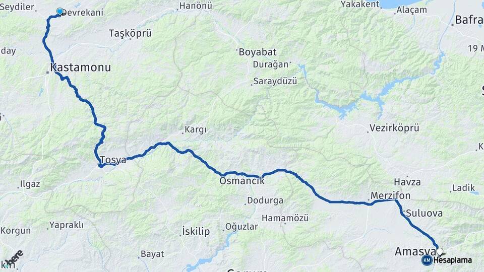 Devrekani Amasya Arası Kaç Km - Yol Tarifi