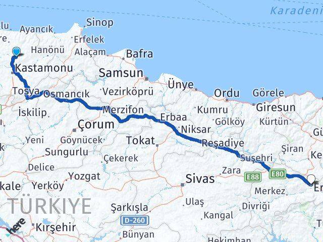 Devrekani Erzincan Arası Kaç Km - Yol Tarifi