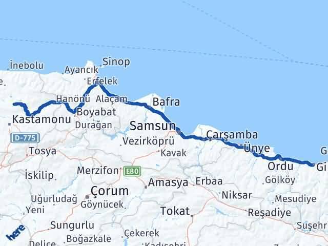 Devrekani Giresun Arası Kaç Km - Yol Tarifi