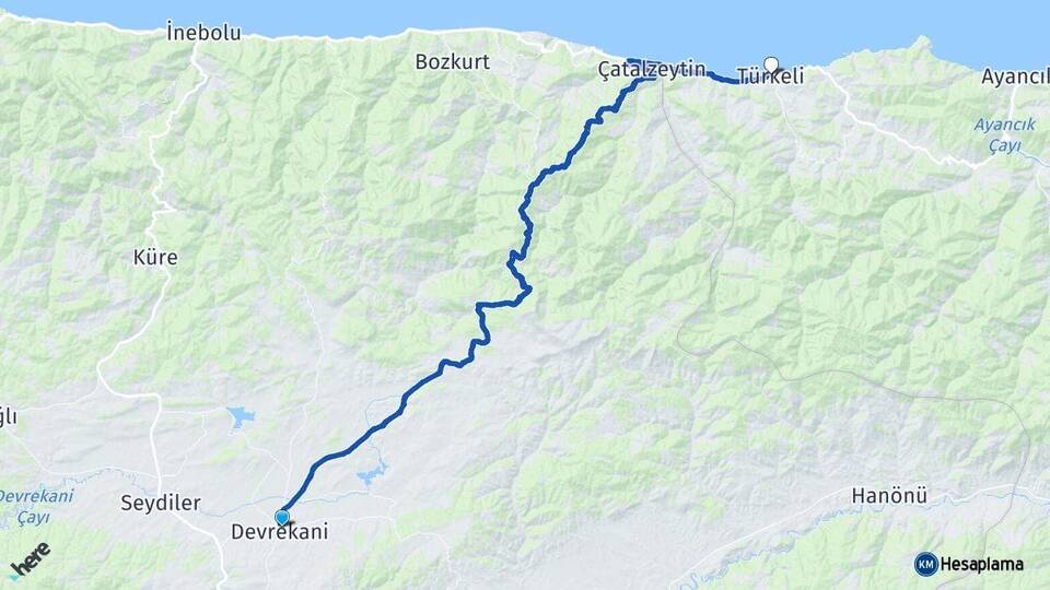 Kastamonu Devrekani Türkeli Sinop Arası Kaç Km - Yol Haritası