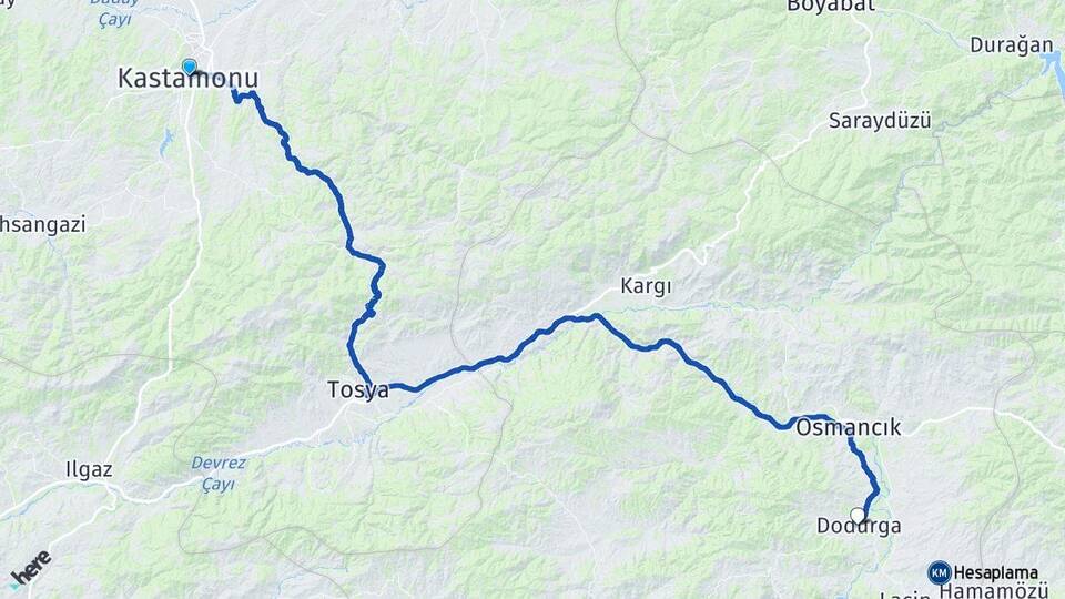 Kastamonu Dodurga Çorum Arası Kaç Km - Yol Haritası