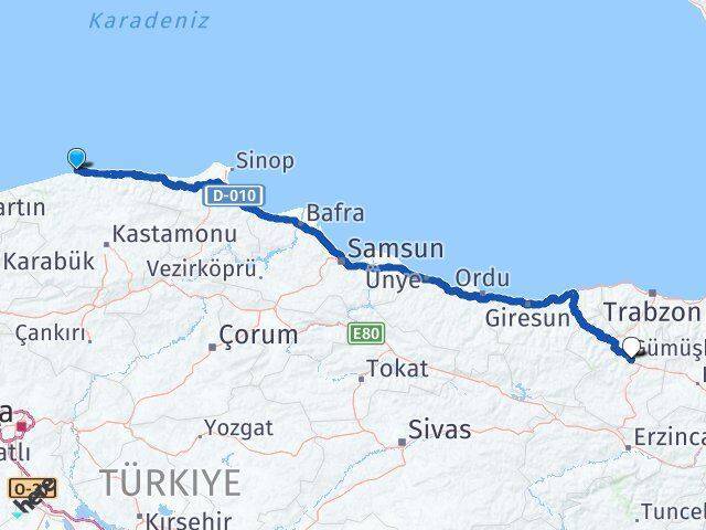 Doğanyurt Gümüşhane Arası Kaç Km - Yol Tarifi