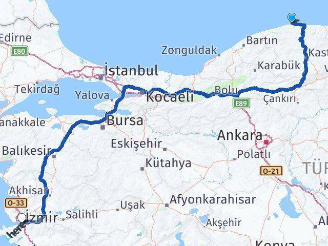 Doğanyurt İzmir Arası Kaç Km - Yol Tarifi