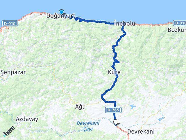 Kastamonu Doğanyurt Seydiler Arası Kaç Km - Yol Haritası