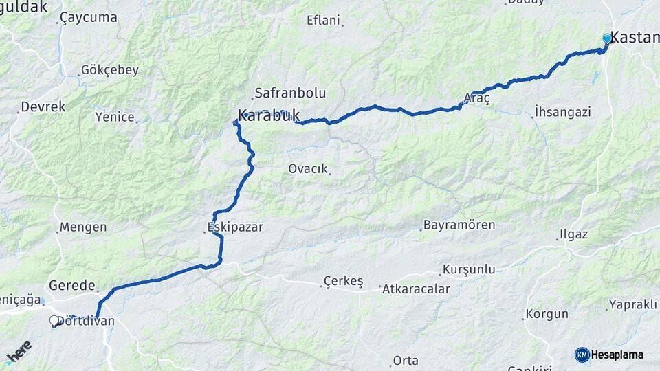 Kastamonu Dörtdivan Bolu Arası Kaç Km - Yol Haritası