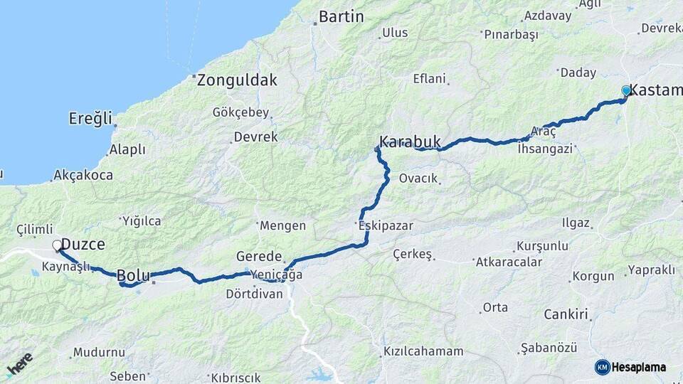 Kastamonu Düzce Arası Kaç Km - Yol Haritası