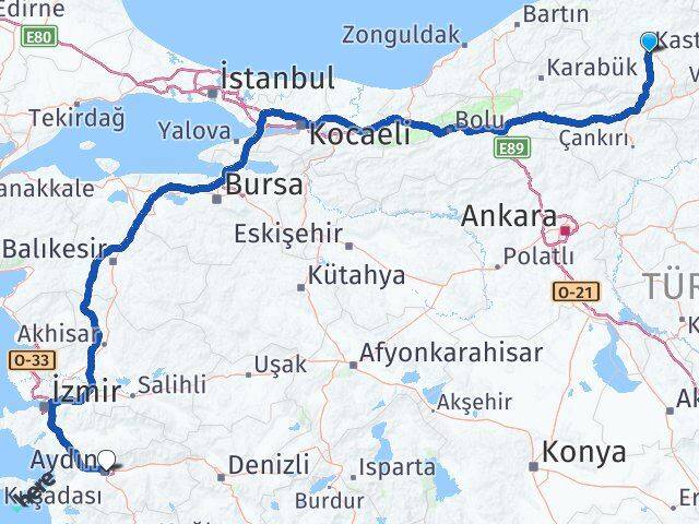 Kastamonu Efeler Aydın Arası Kaç Km - Yol Haritası