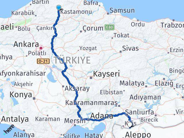 Kastamonu Elbeyli Kilis Arası Kaç Km - Yol Haritası