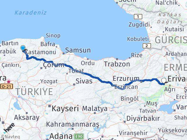 Kastamonu Eleşkirt Ağrı Arası Kaç Km - Yol Haritası