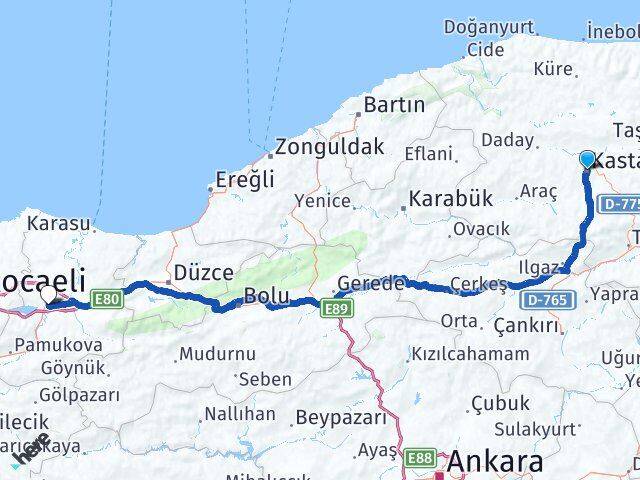 Kastamonu Erenler Sakarya Arası Kaç Km - Yol Haritası