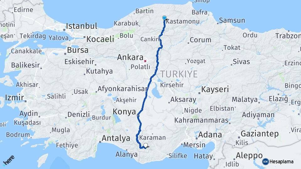 Kastamonu Ermenek Karaman Arası Kaç Km - Yol Haritası