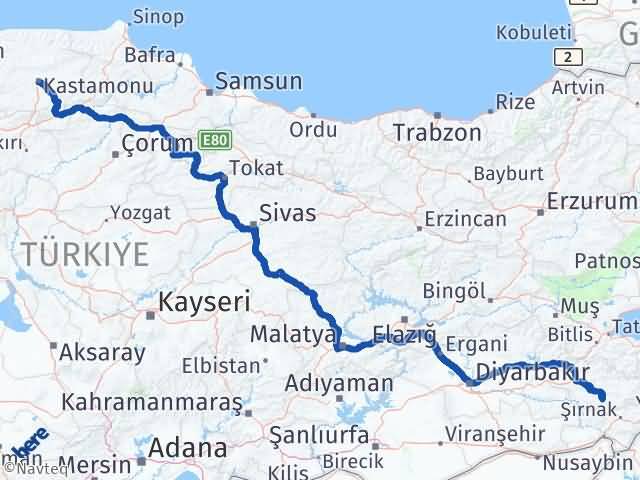 Kastamonu Eruh Siirt Arası Kaç Km - Yol Haritası