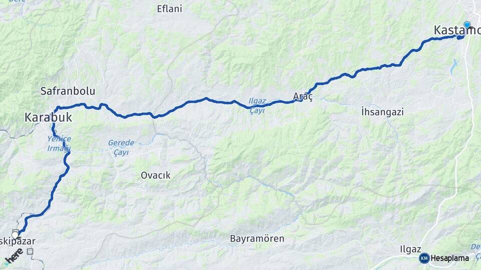 Kastamonu Eskipazar Karabük Arası Kaç Km - Yol Haritası