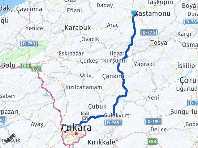 Kastamonu Etimesgut Ankara Arası Kaç Km - Yol Haritası
