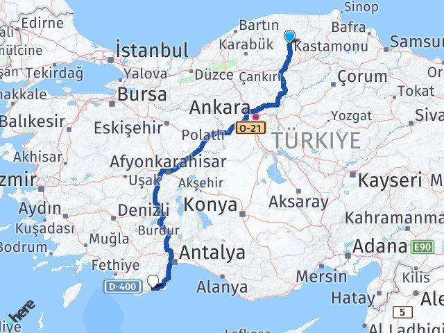 Kastamonu Finike Antalya Arası Kaç Km - Yol Haritası