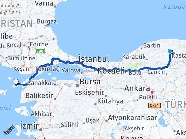 Kastamonu Gökçeada Çanakkale Arası Kaç Km - Yol Haritası