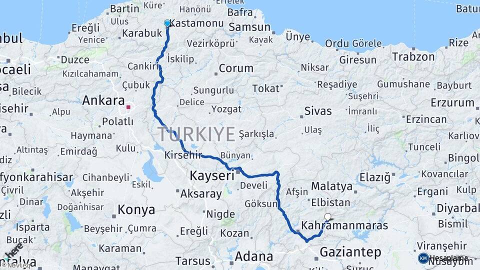 Kastamonu Gölbaşı Adıyaman Arası Kaç Km - Yol Haritası