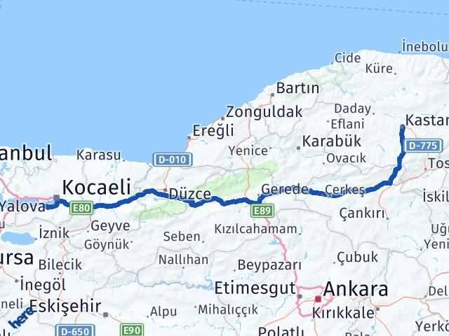 Kastamonu Gölcük Kocaeli Arası Kaç Km - Yol Haritası