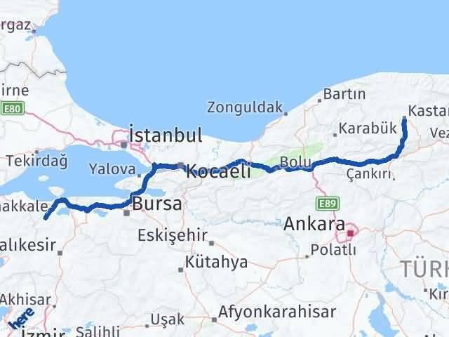 Kastamonu Gönen Balıkesir Arası Kaç Km - Yol Haritası