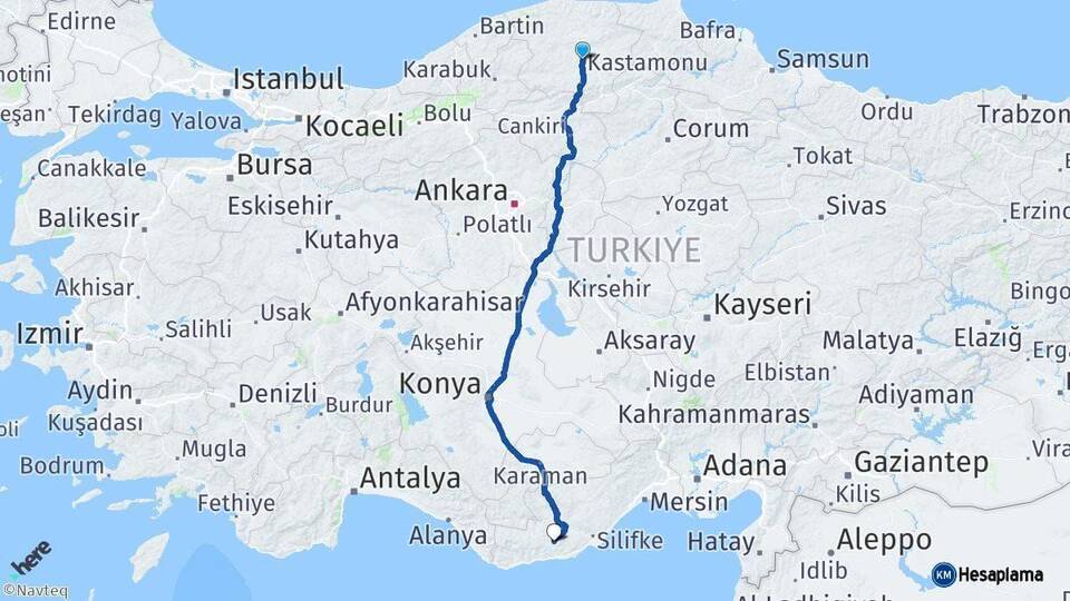 Kastamonu Gülnar Mersin Arası Kaç Km - Yol Haritası