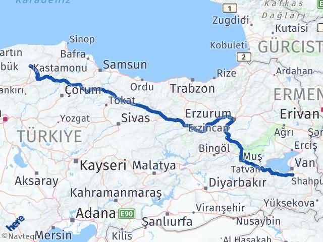 Kastamonu Gürpınar Van Arası Kaç Km - Yol Haritası
