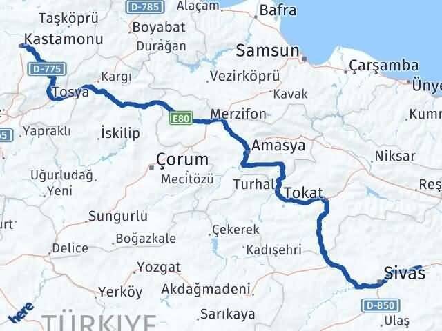 Kastamonu Hafik Sivas Arası Kaç Km - Yol Haritası