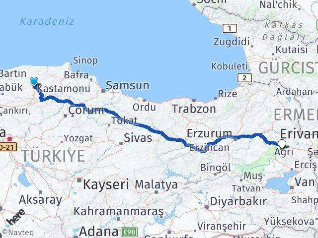 Kastamonu Hamur Ağrı Arası Kaç Km - Yol Haritası