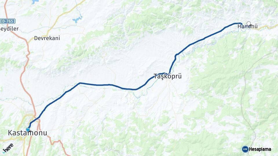 Kastamonu Hanönü Arası Kaç Km - Yol Haritası