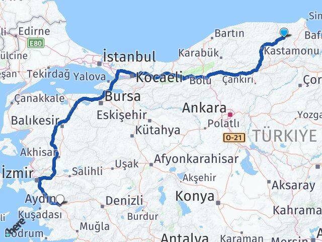 Kastamonu Hanönü Aydın Arası Kaç Km - Yol Haritası