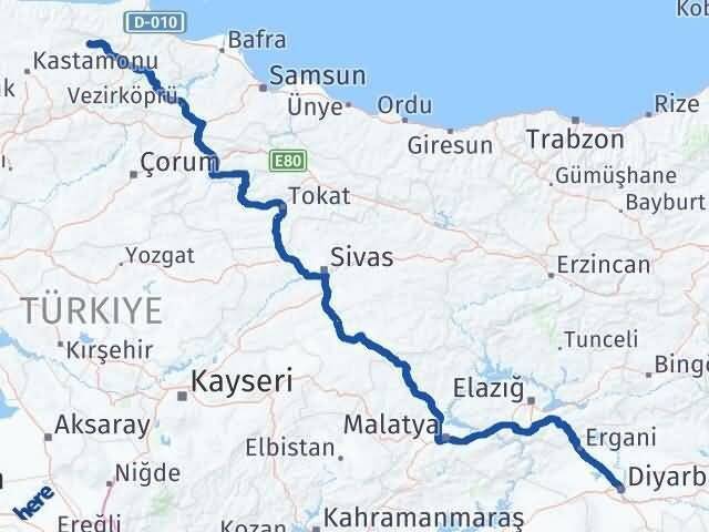 Hanönü Diyarbakır Arası Kaç Km - Yol Tarifi