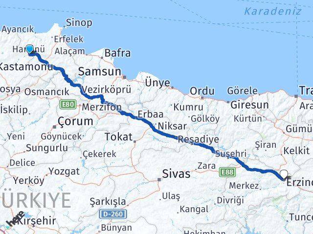 Hanönü Erzincan Arası Kaç Km - Yol Tarifi