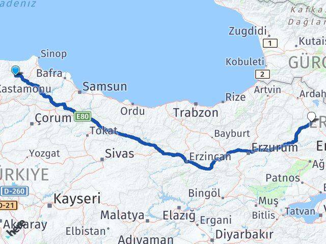 Kastamonu Hanönü Kars Arası Kaç Km - Yol Haritası