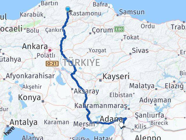 Kastamonu Hassa Hatay Arası Kaç Km - Yol Haritası