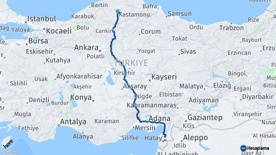 Kastamonu Hatay Arası Kaç Km - Yol Haritası