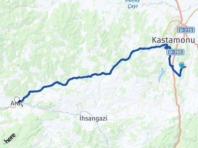 Kastamonu Havalimanı Araç Arası Kaç Km - Yol Tarifi