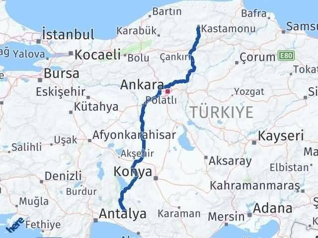 Kastamonu İbradı Antalya Arası Kaç Km - Yol Haritası