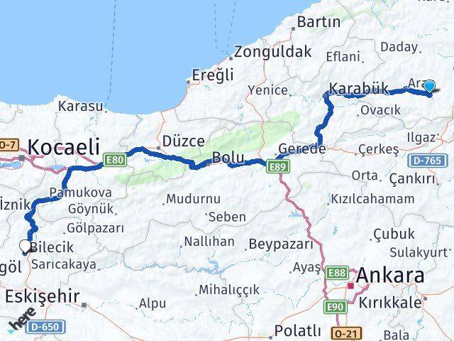 İhsangazi Bilecik Arası Kaç Km - Yol Tarifi