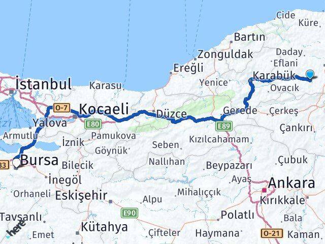 İhsangazi Bursa Arası Kaç Km - Yol Tarifi