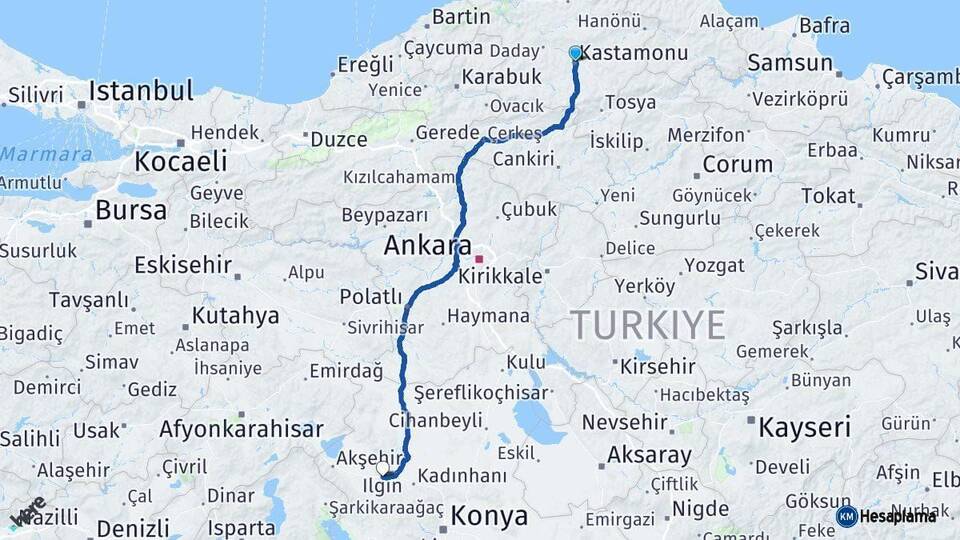 Kastamonu Ilgın Konya Arası Kaç Km - Yol Haritası