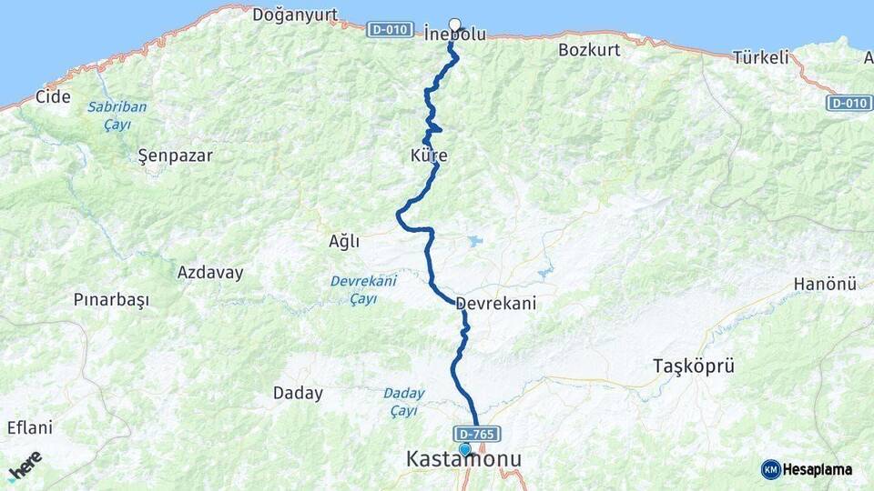 Kastamonu İnebolu Arası Kaç Km - Yol Haritası