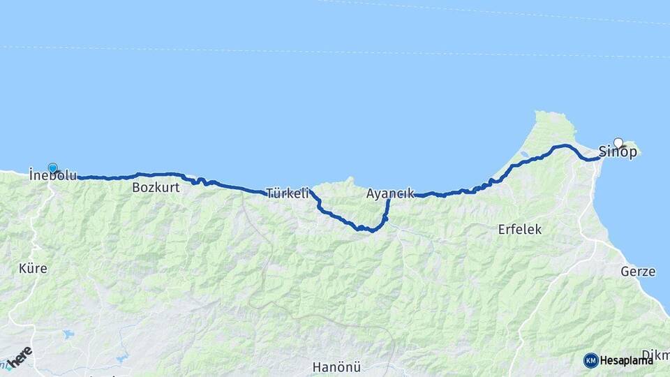 Kastamonu İnebolu Sinop Arası Kaç Km - Yol Haritası