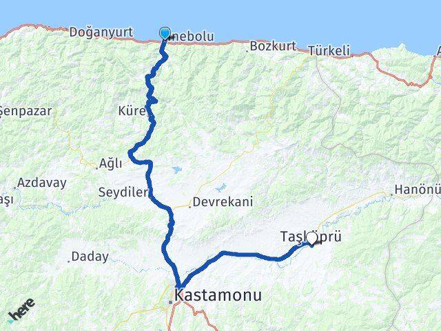 Kastamonu İnebolu Taşköprü Arası Kaç Km - Yol Haritası