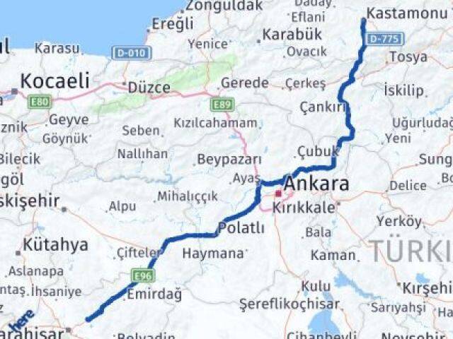 Kastamonu İscehisar Afyonkarahisar Arası Kaç Km - Yol Haritası