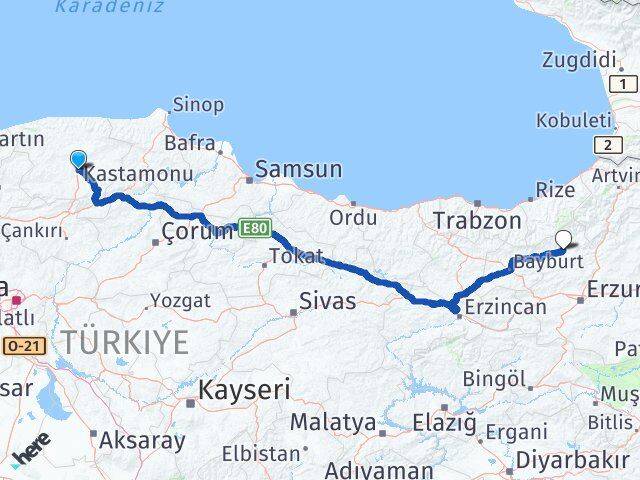 Kastamonu İspir Erzurum Arası Kaç Km - Yol Haritası