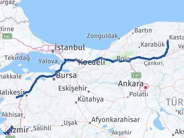 Kastamonu İvrindi Balıkesir Arası Kaç Km - Yol Haritası