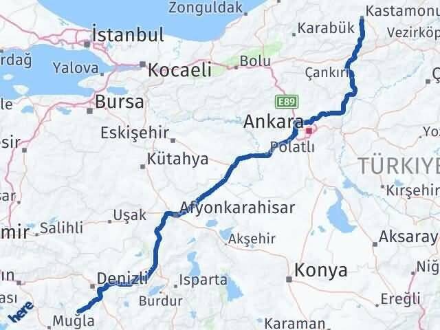 Kastamonu Kale Denizli Arası Kaç Km - Yol Haritası
