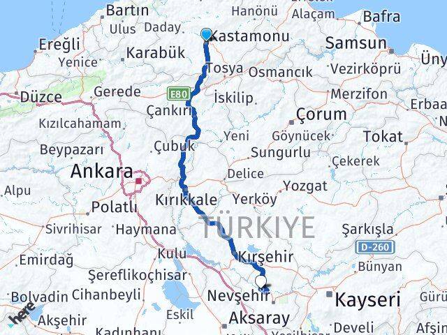 Kastamonu Kapadokya Havalimanı Arası Kaç Km - Yol Haritası