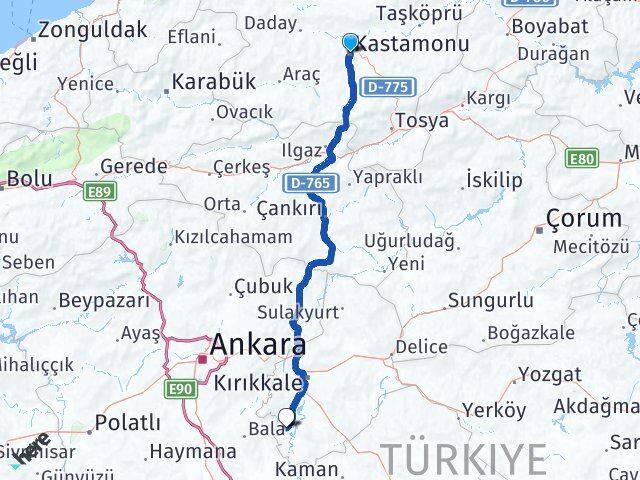 Kastamonu Karakeçili Kırıkkale Arası Kaç Km - Yol Haritası